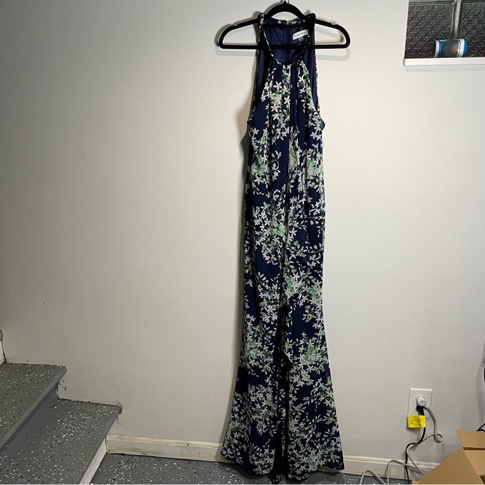 Calvin Klein Navy Floral Halter-Neck Maxi Dress
